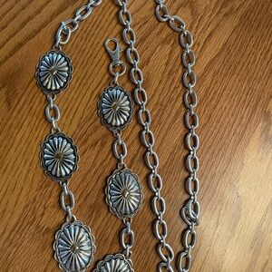 Chico's Silver Chain Belt with Floral Medallions